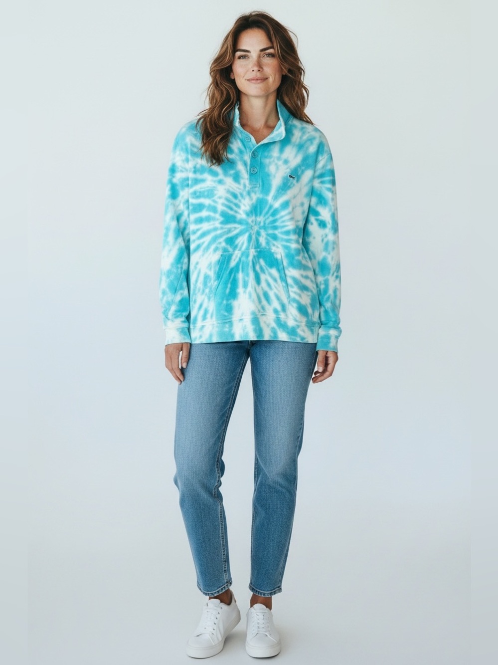 Vineyard Vines Quarter Button Pullover // Blue Tie Dye // Large
